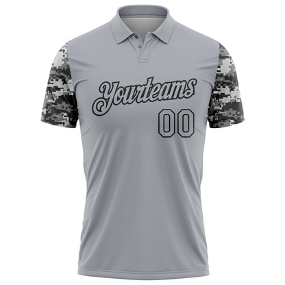 Custom Gray-Black Camo Two Tone Performance Polo Shirt
