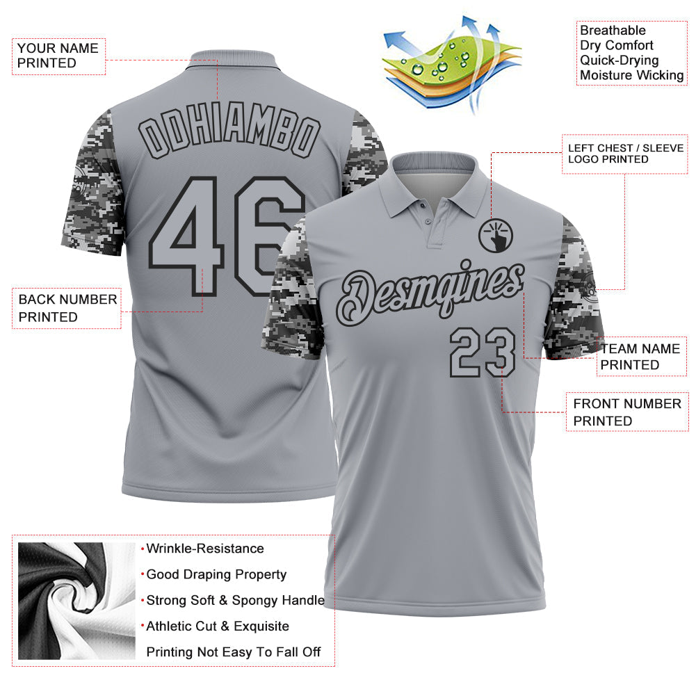 Custom Gray-Black Camo Two Tone Performance Polo Shirt