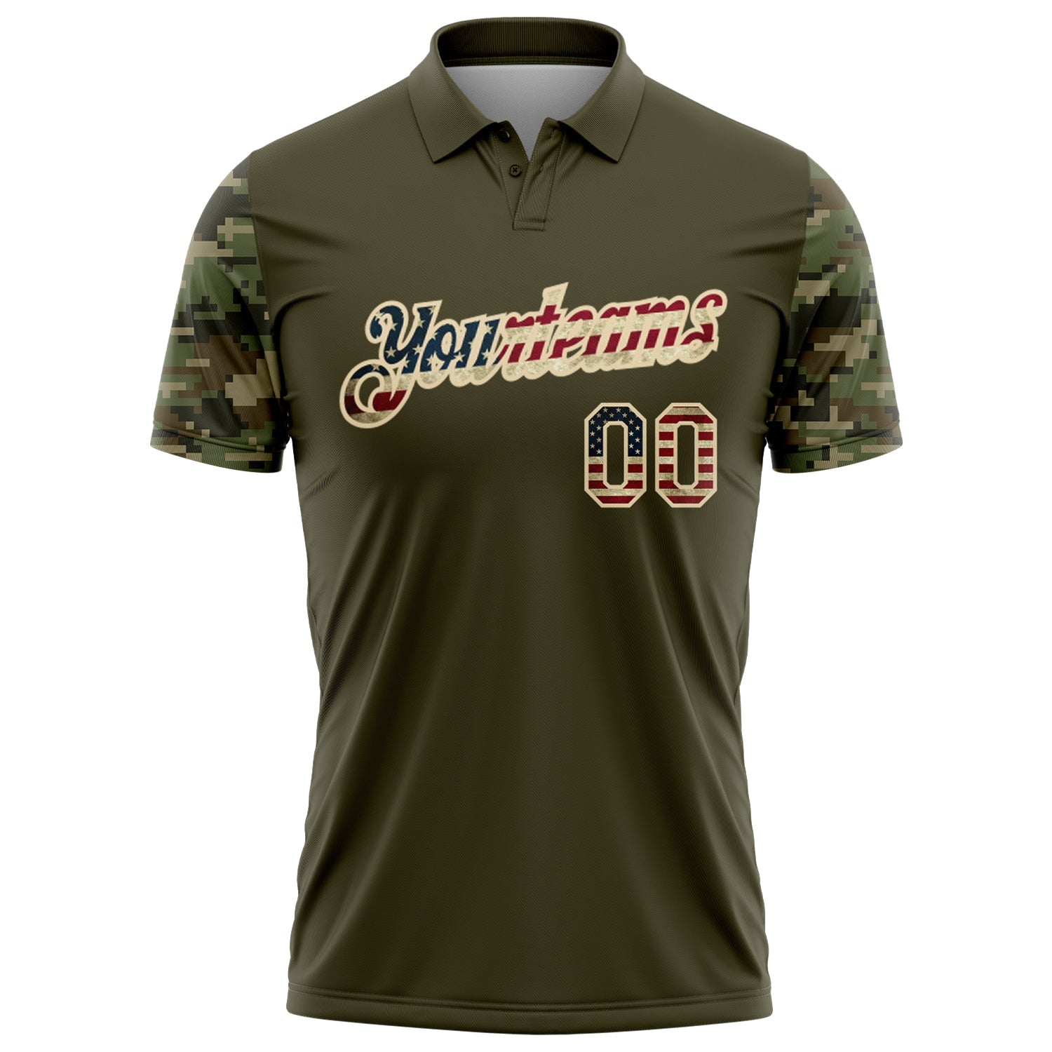 Custom Olive Vintage USA Flag-Cream Camo Two Tone Patriotic Performance Polo Shirt