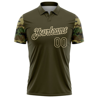 Custom Olive-Cream Camo Two Tone Performance Polo Shirt