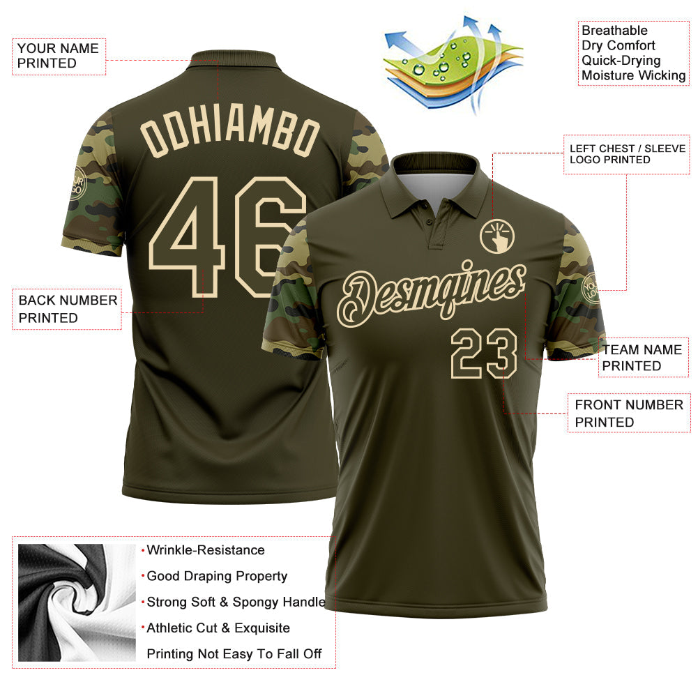 Custom Olive-Cream Camo Two Tone Performance Polo Shirt