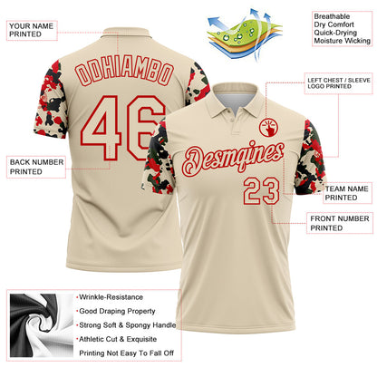 Custom Cream-Red Camo Two Tone Performance Polo Shirt