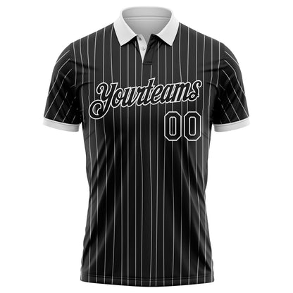 Custom Black White Pinstripe-White Performance Polo Shirt