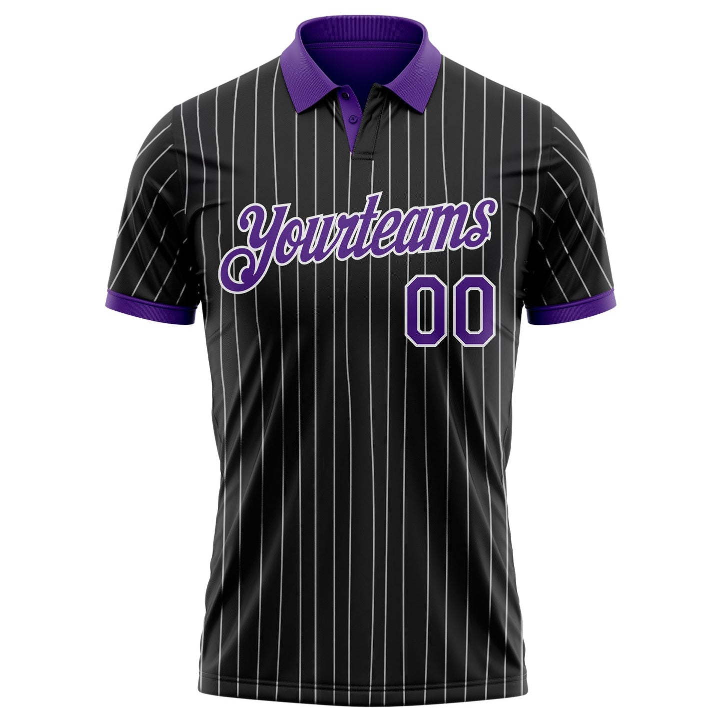 Custom Black White Pinstripe-Purple Performance Polo Shirt