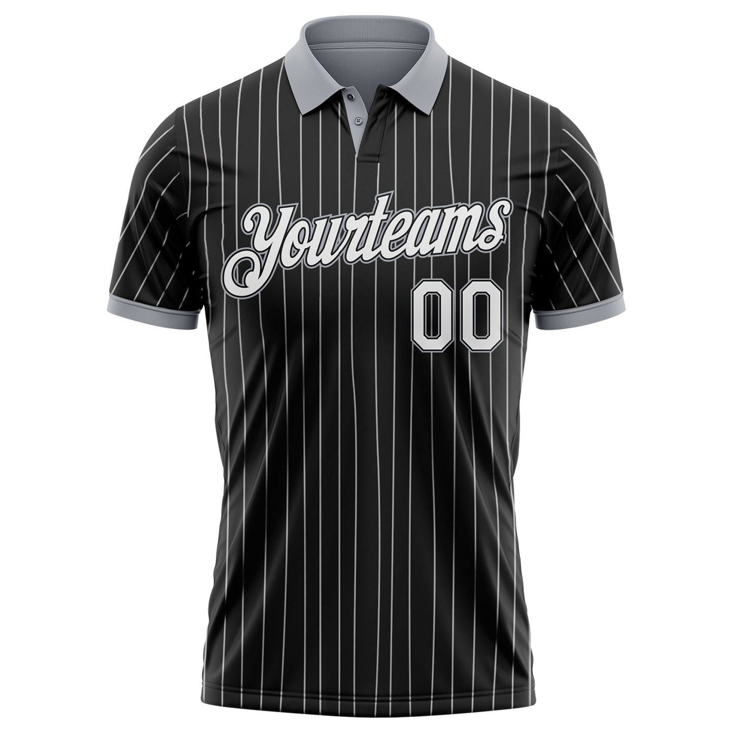 Custom Black White Pinstripe-Gray Performance Polo Shirt