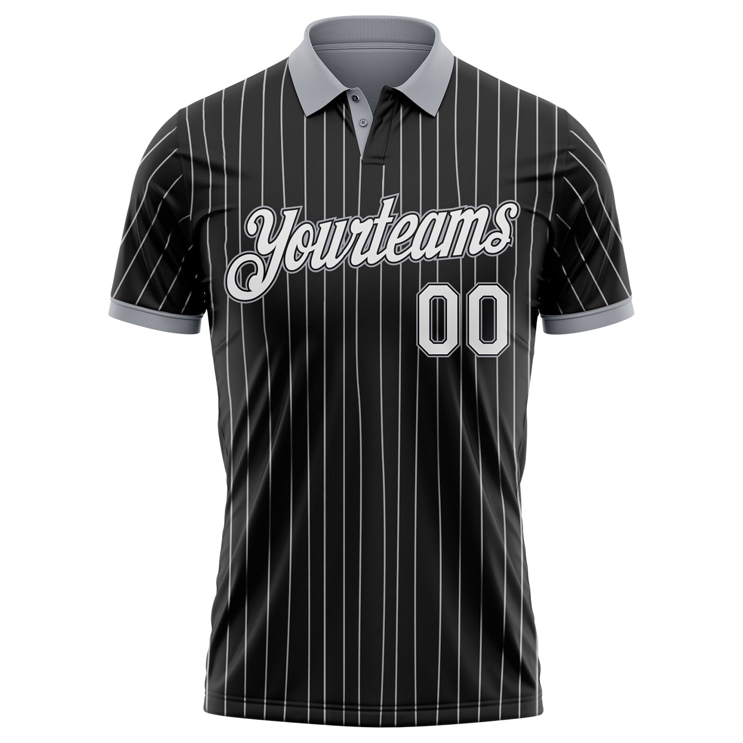 Custom Black White Pinstripe-Gray Performance Polo Shirt