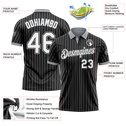 Custom Black White Pinstripe-Gray Performance Polo Shirt