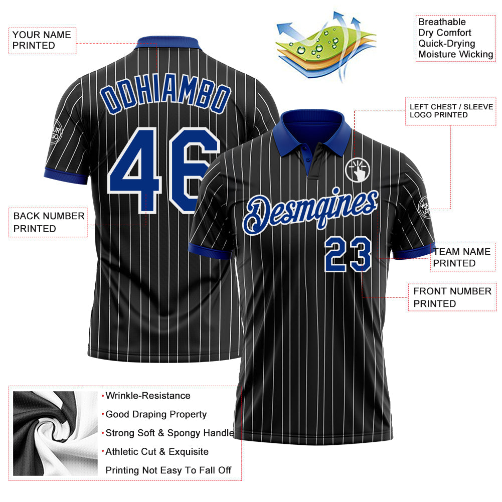Custom Black White Pinstripe-Royal Performance Polo Shirt