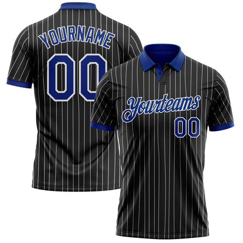 Custom Black White Pinstripe-Royal Performance Polo Shirt
