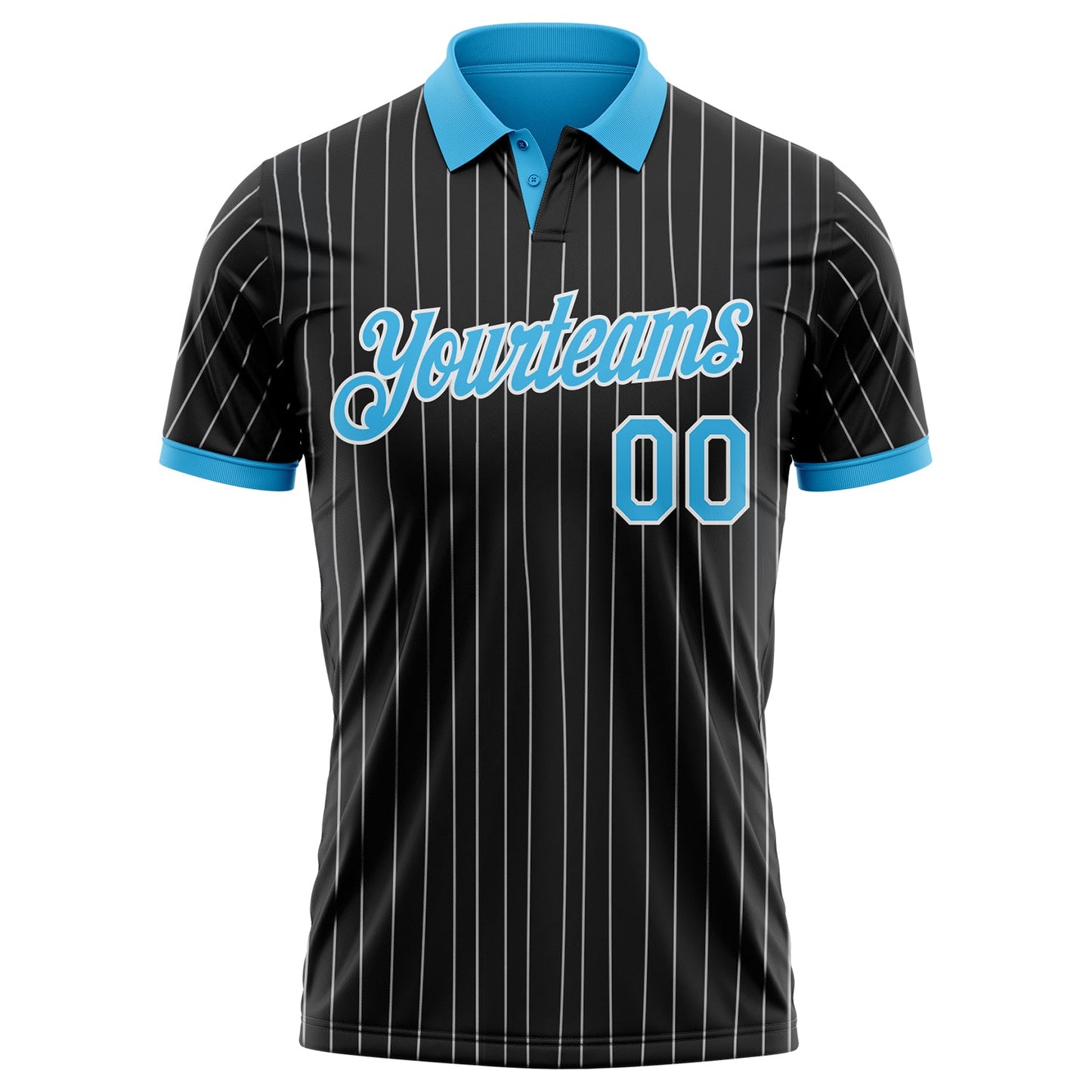 Custom Black White Pinstripe-Sky Blue Performance Polo Shirt