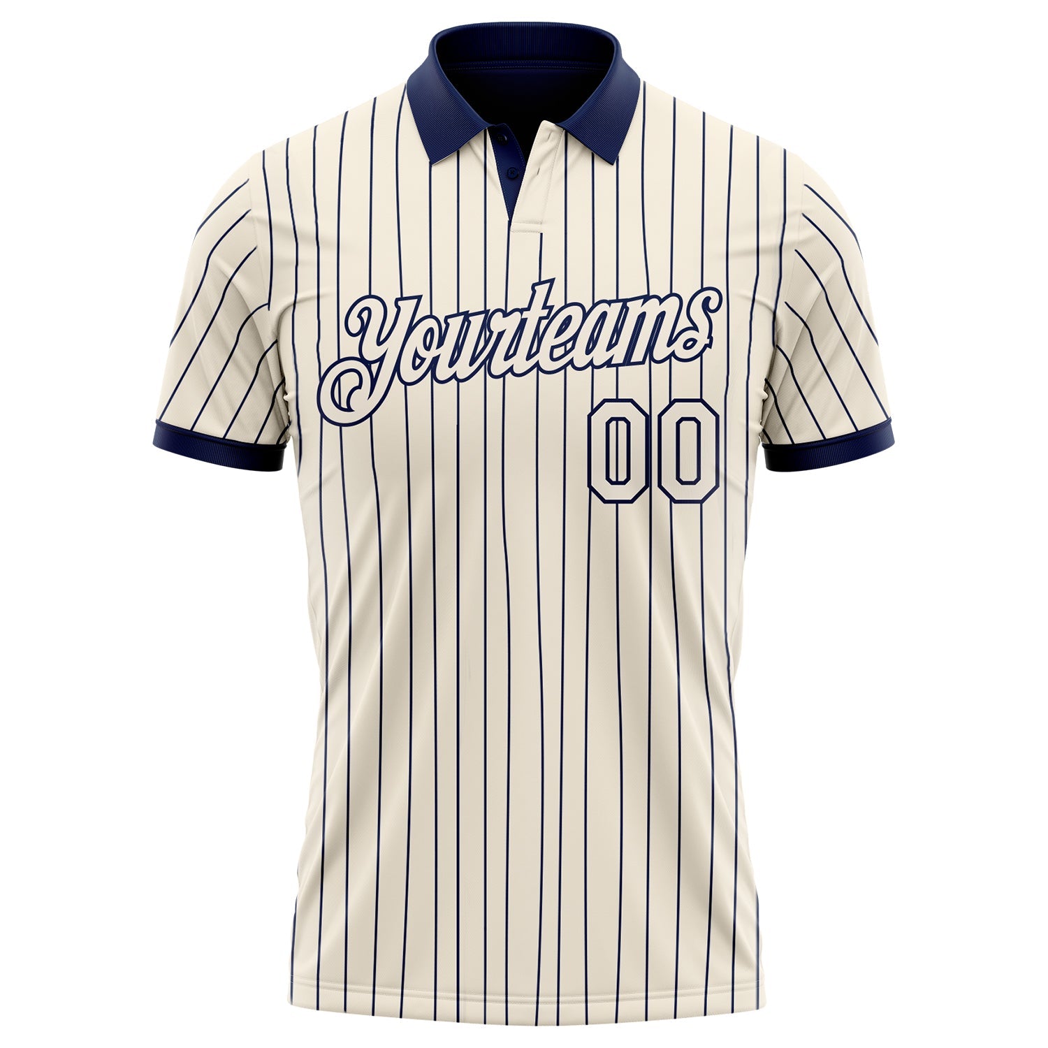 Custom Cream Navy Pinstripe-Navy Performance Polo Shirt