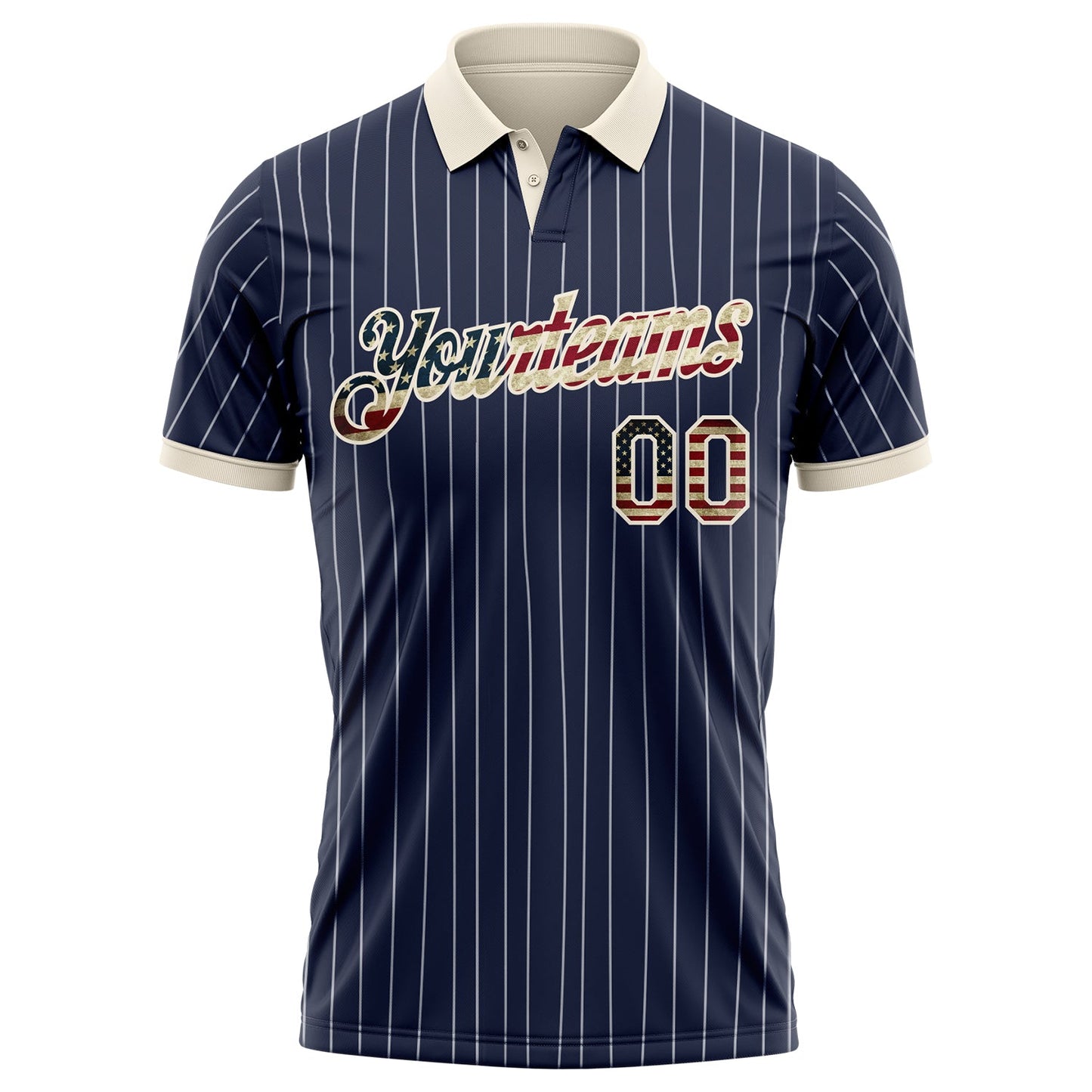 Custom Navy White Pinstripe Vintage USA Flag-Cream Patriotic Performance Polo Shirt