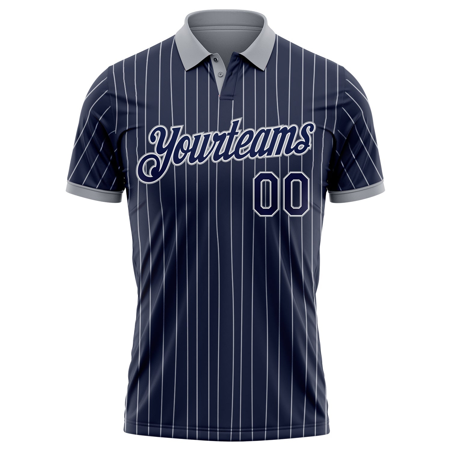 Custom Navy White Pinstripe-Gray Performance Polo Shirt
