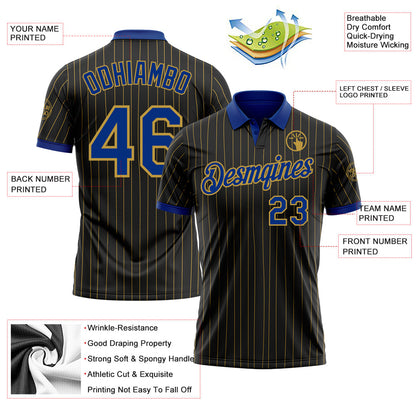 Custom Black Old Gold Pinstripe-Royal Performance Polo Shirt