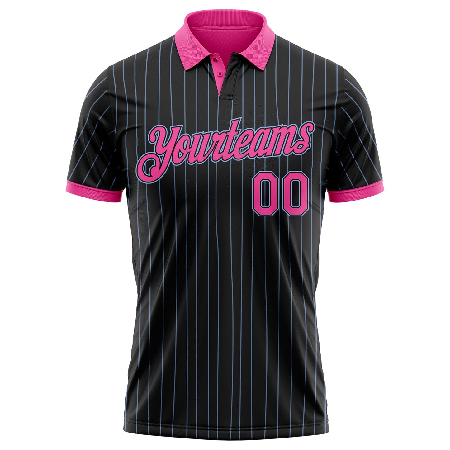 Custom Black Light Blue Pinstripe-Pink Performance Polo Shirt