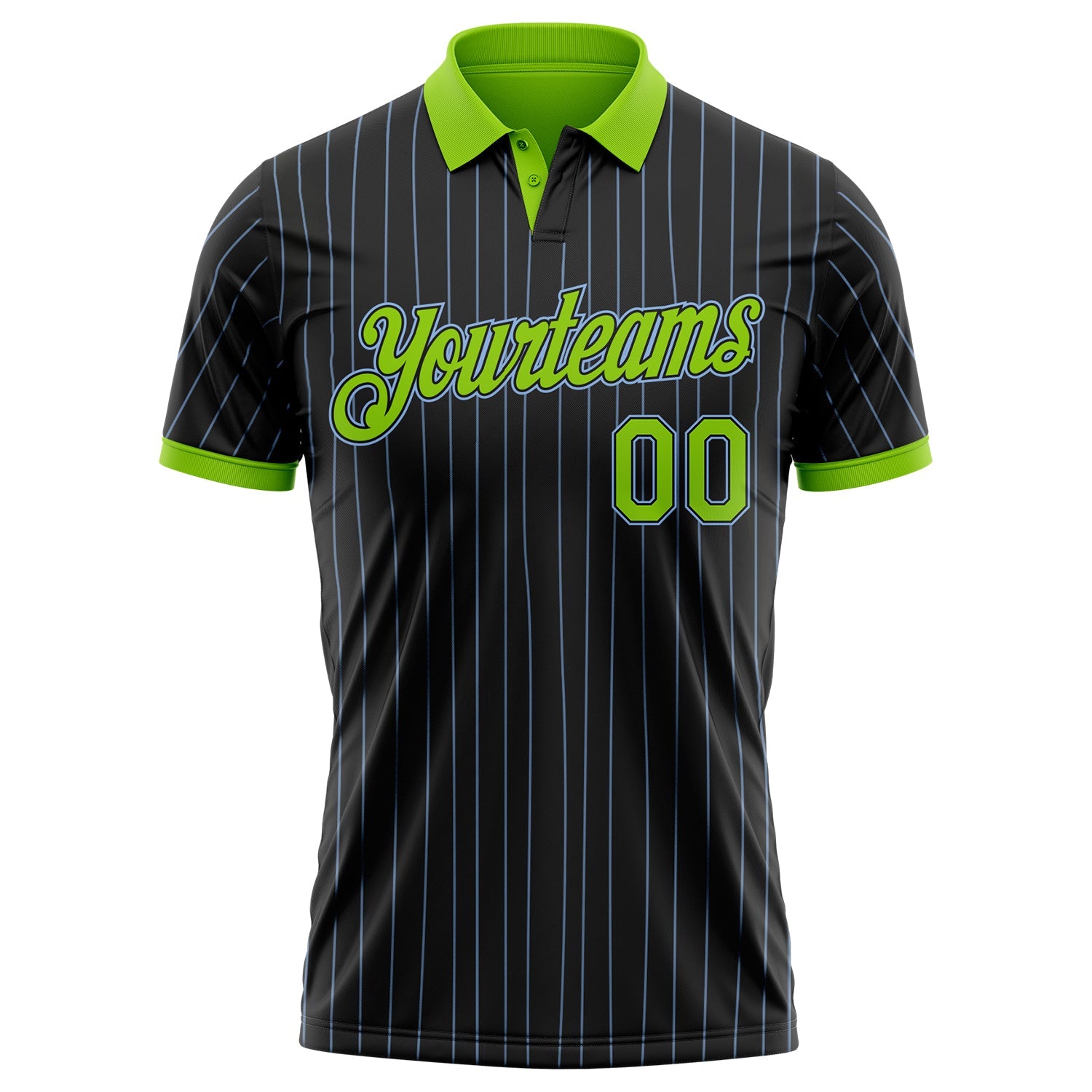 Custom Black Light Blue Pinstripe Neon Green-Light Blue Performance Polo Shirt
