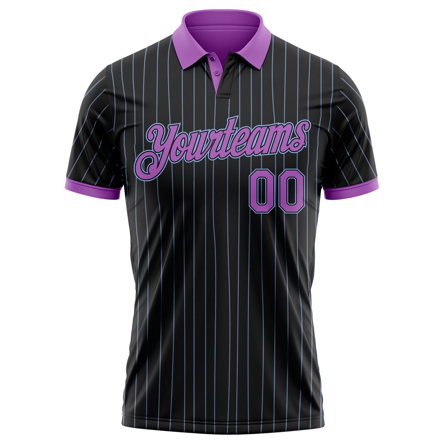 Custom Black Light Blue Pinstripe-Medium Purple Performance Polo Shirt