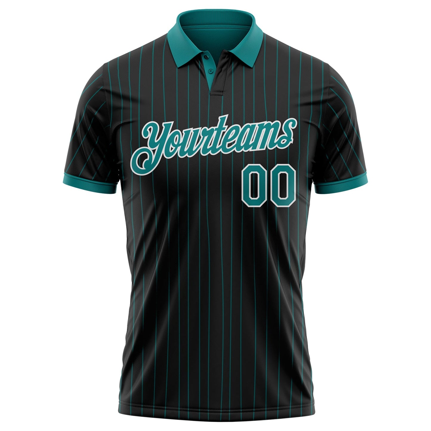 Custom Black Teal Pinstripe-White Performance Polo Shirt