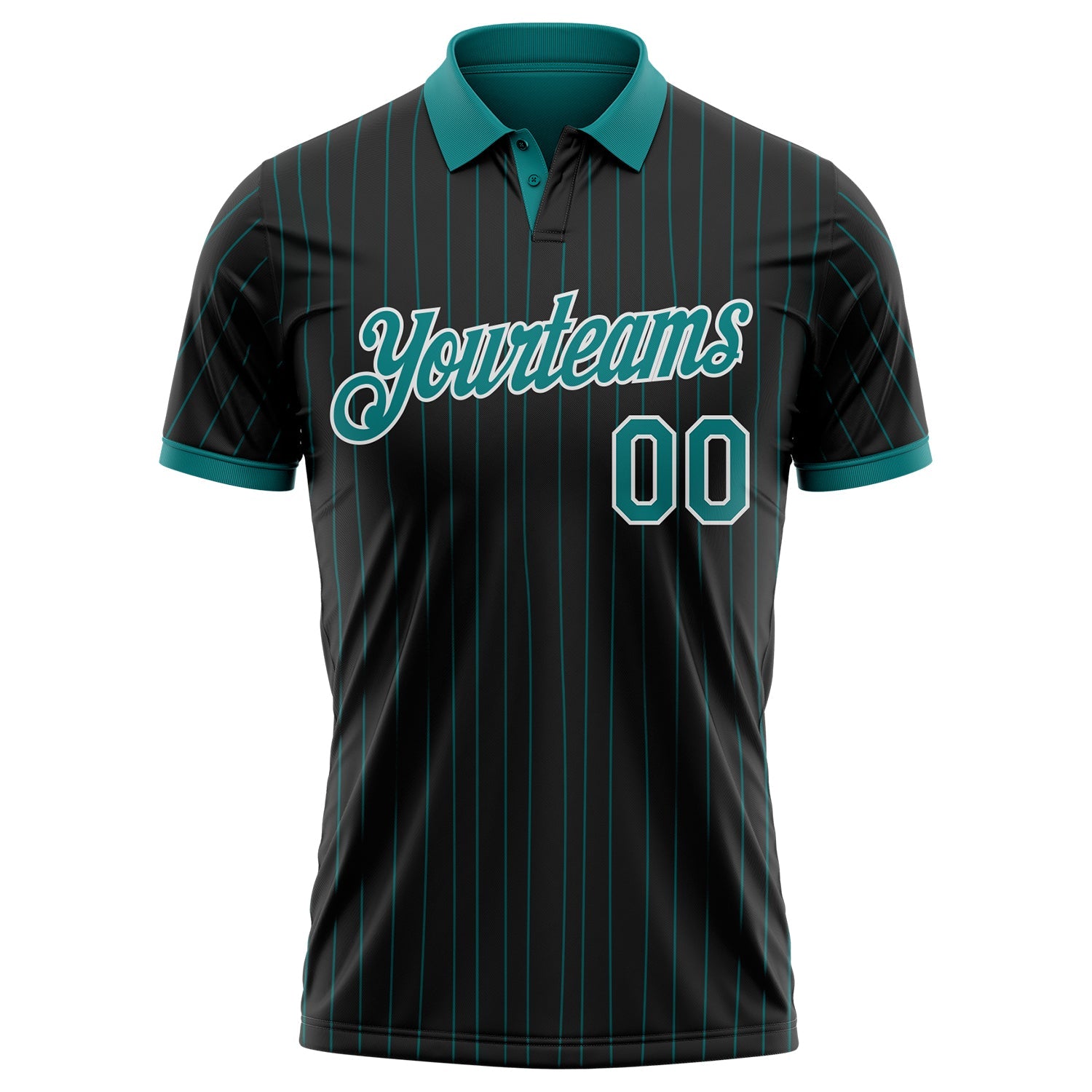 Custom Black Teal Pinstripe-White Performance Polo Shirt