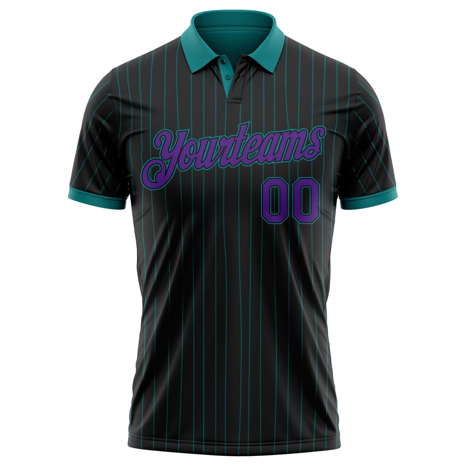 Custom Black Teal Pinstripe-Purple Performance Polo Shirt