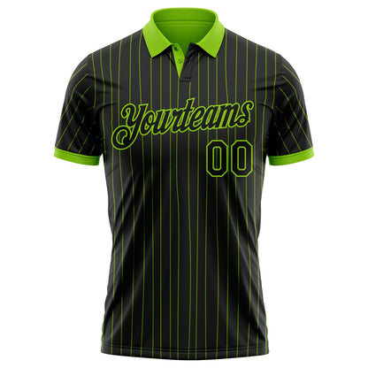 Custom Black Neon Green Pinstripe-Neon Green Performance Polo Shirt