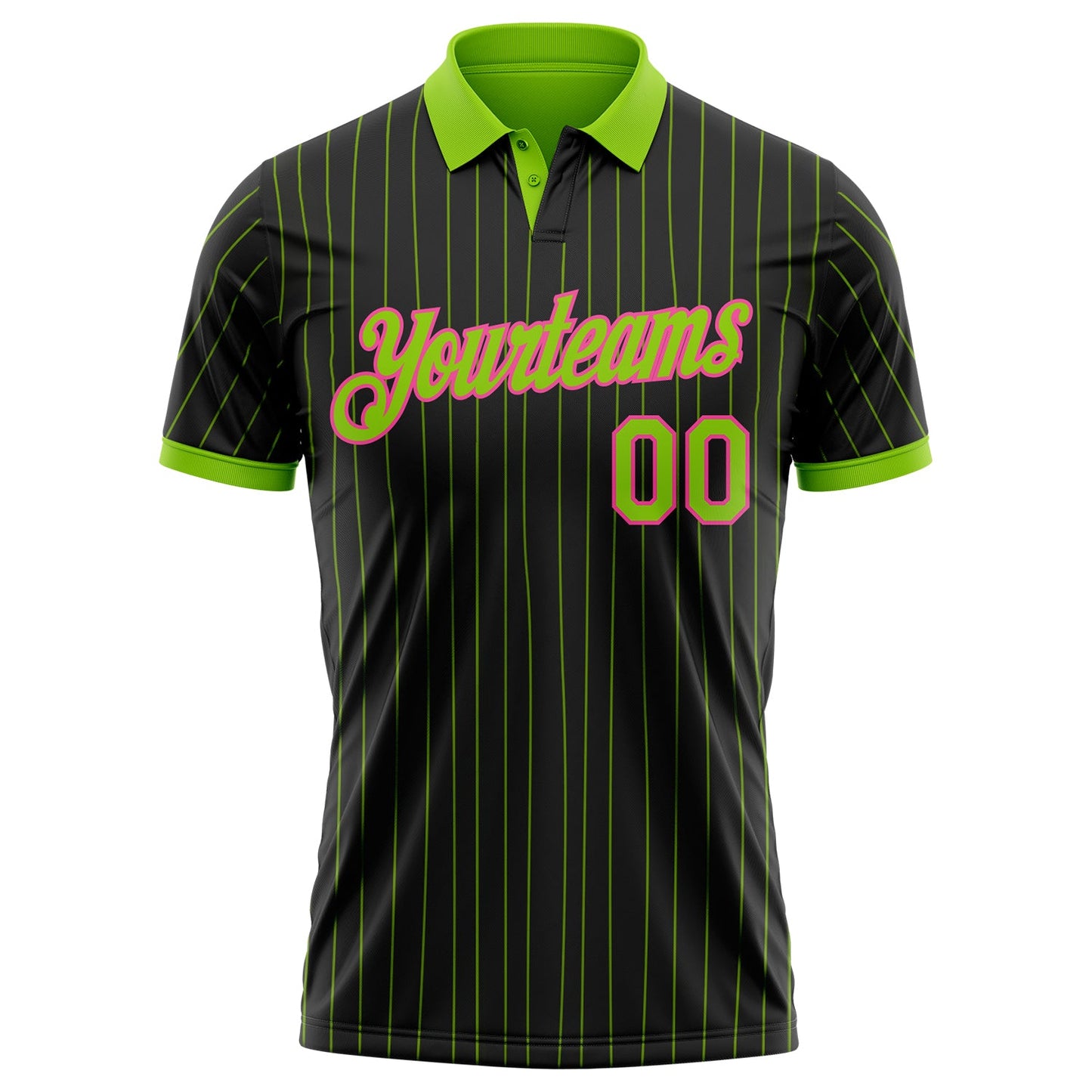 Custom Black Neon Green Pinstripe-Pink Performance Polo Shirt