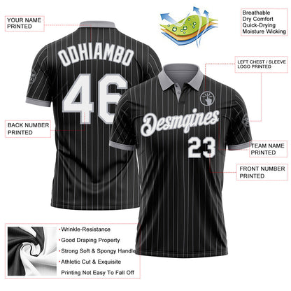 Custom Black Gray Pinstripe-White Performance Polo Shirt