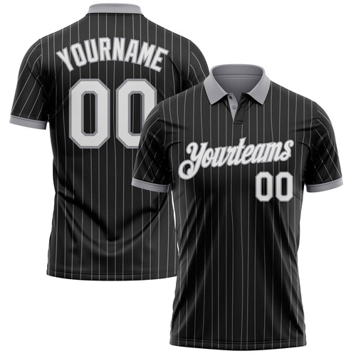 Custom Black Gray Pinstripe-White Performance Polo Shirt