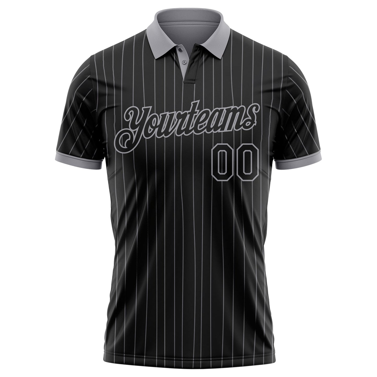 Custom Black Gray Pinstripe-Gray Performance Polo Shirt
