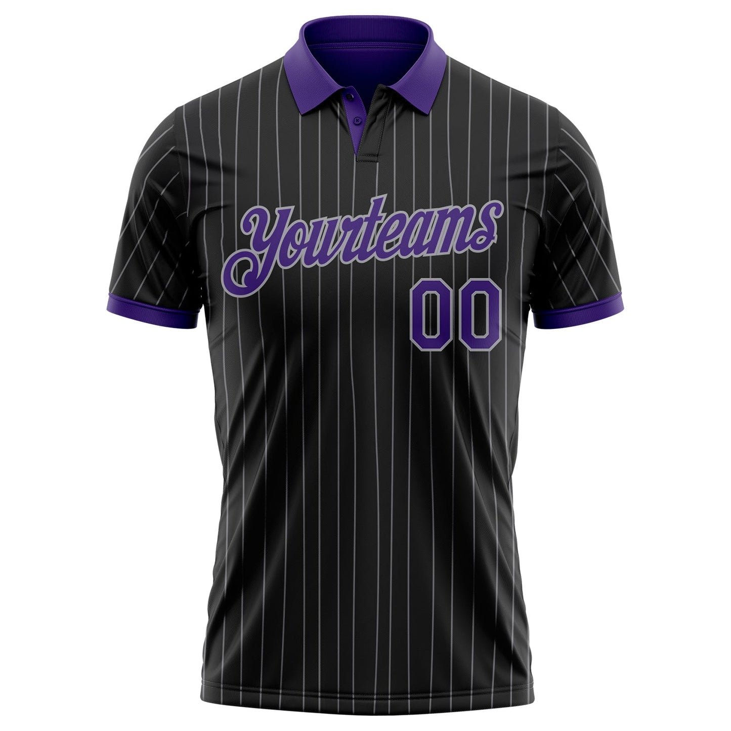 Custom Black Gray Pinstripe-Purple Performance Polo Shirt