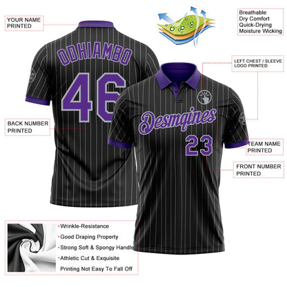 Custom Black Gray Pinstripe-Purple Performance Polo Shirt