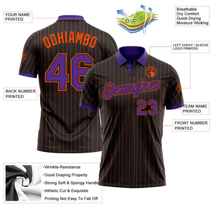 Custom Black Orange Pinstripe-Purple Performance Polo Shirt