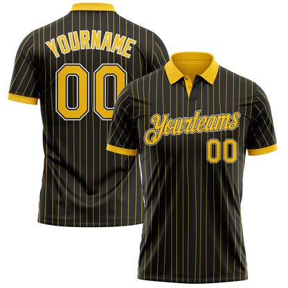 Custom Black Yellow Pinstripe-White Performance Polo Shirt