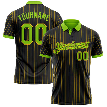 Custom Black Yellow Pinstripe-Neon Green Performance Polo Shirt