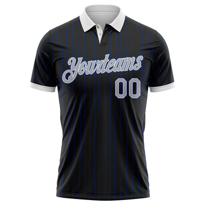 Custom Black Royal Pinstripe Gray-White Performance Polo Shirt