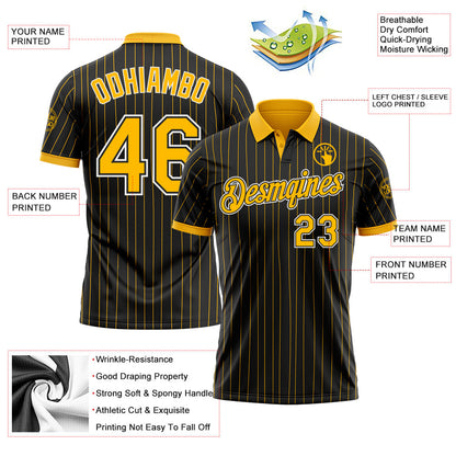 Custom Black Gold Pinstripe-White Performance Polo Shirt