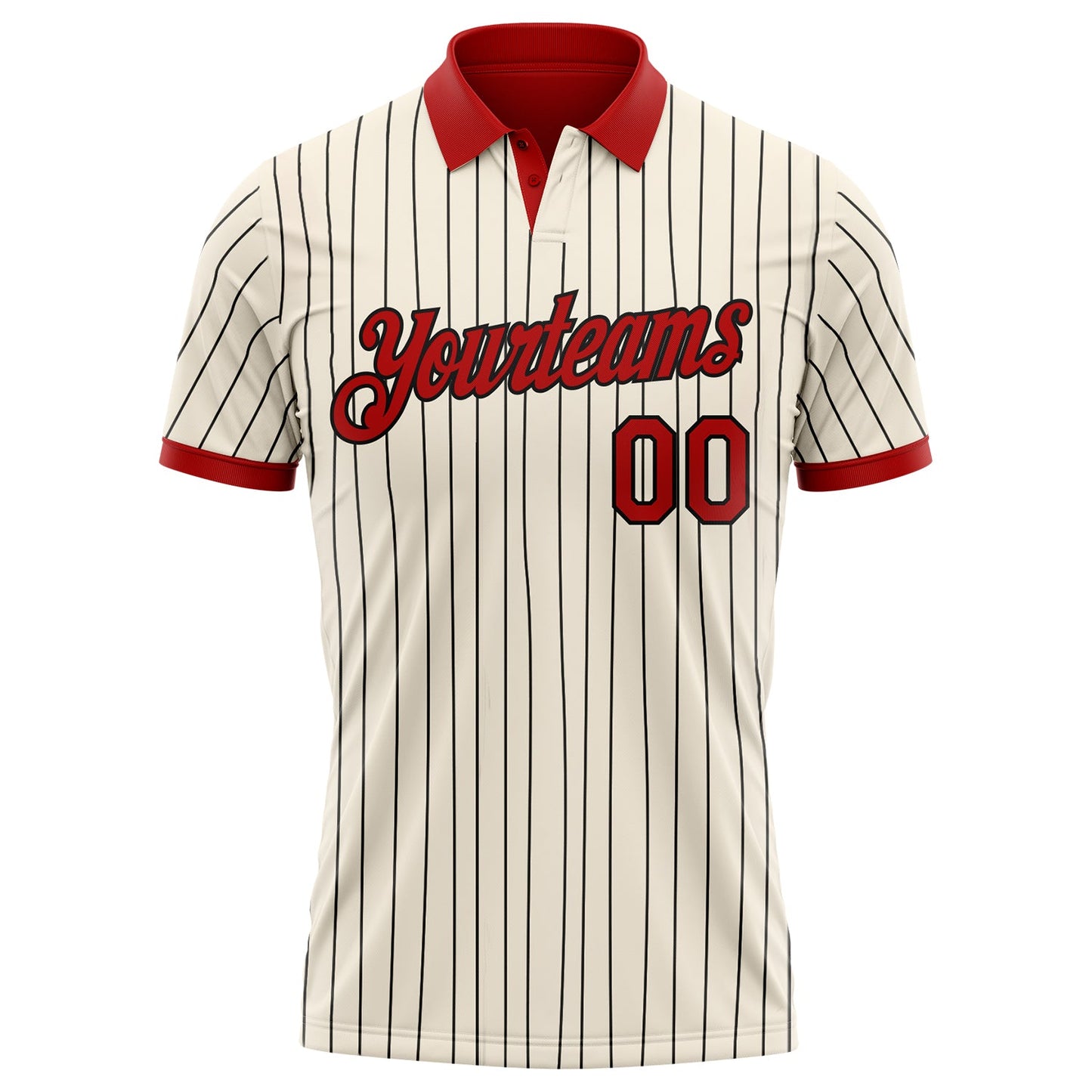 Custom Cream Black Pinstripe-Red Performance Polo Shirt