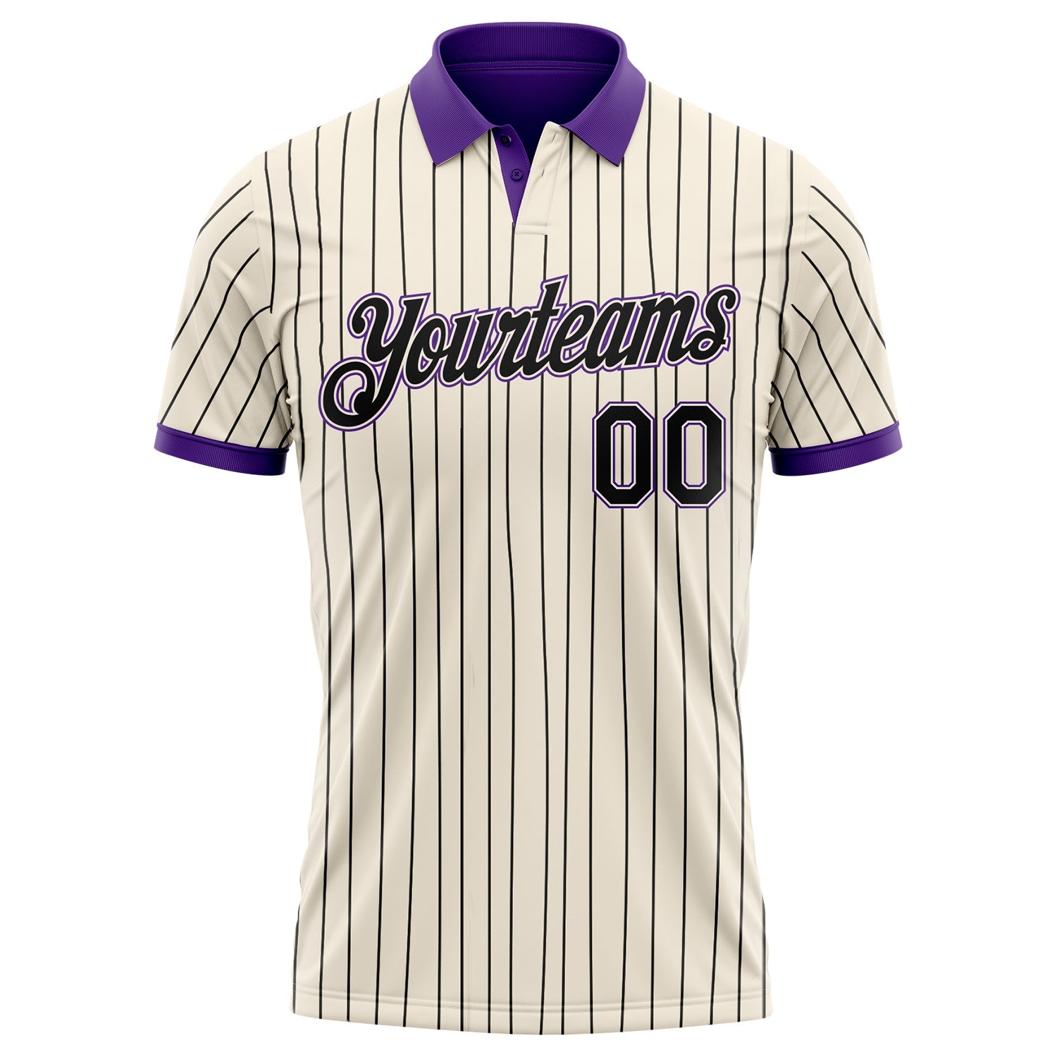 Custom Cream Black Pinstripe-Purple Performance Polo Shirt