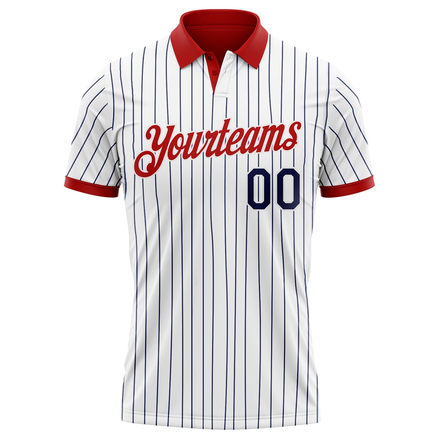 Custom White Navy Pinstripe-Red Performance Polo Shirt