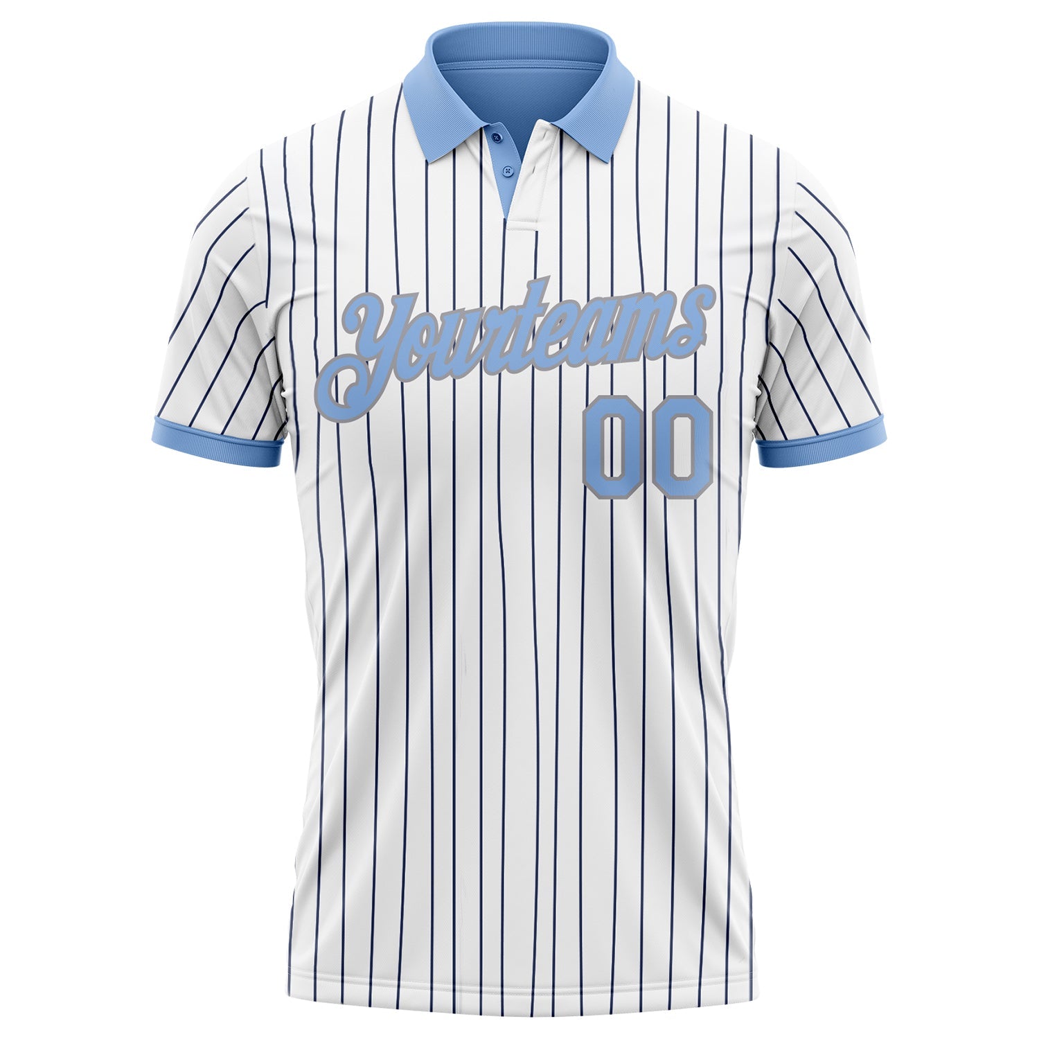Custom White Navy Pinstripe Light Blue-Gray Performance Polo Shirt