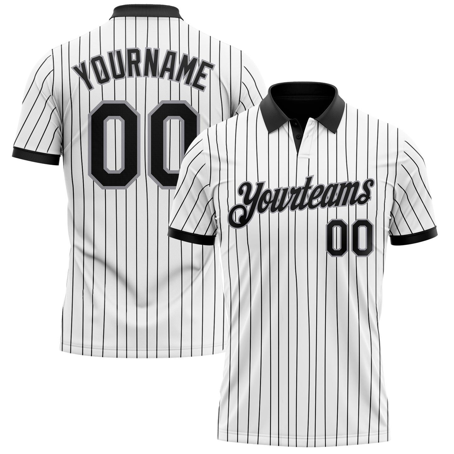 Custom White Black Pinstripe-Gray Performance Polo Shirt