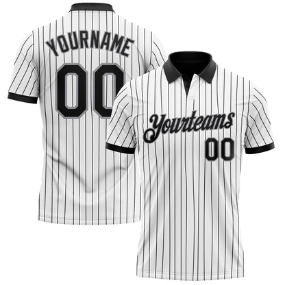 Custom White Black Pinstripe-Gray Performance Polo Shirt