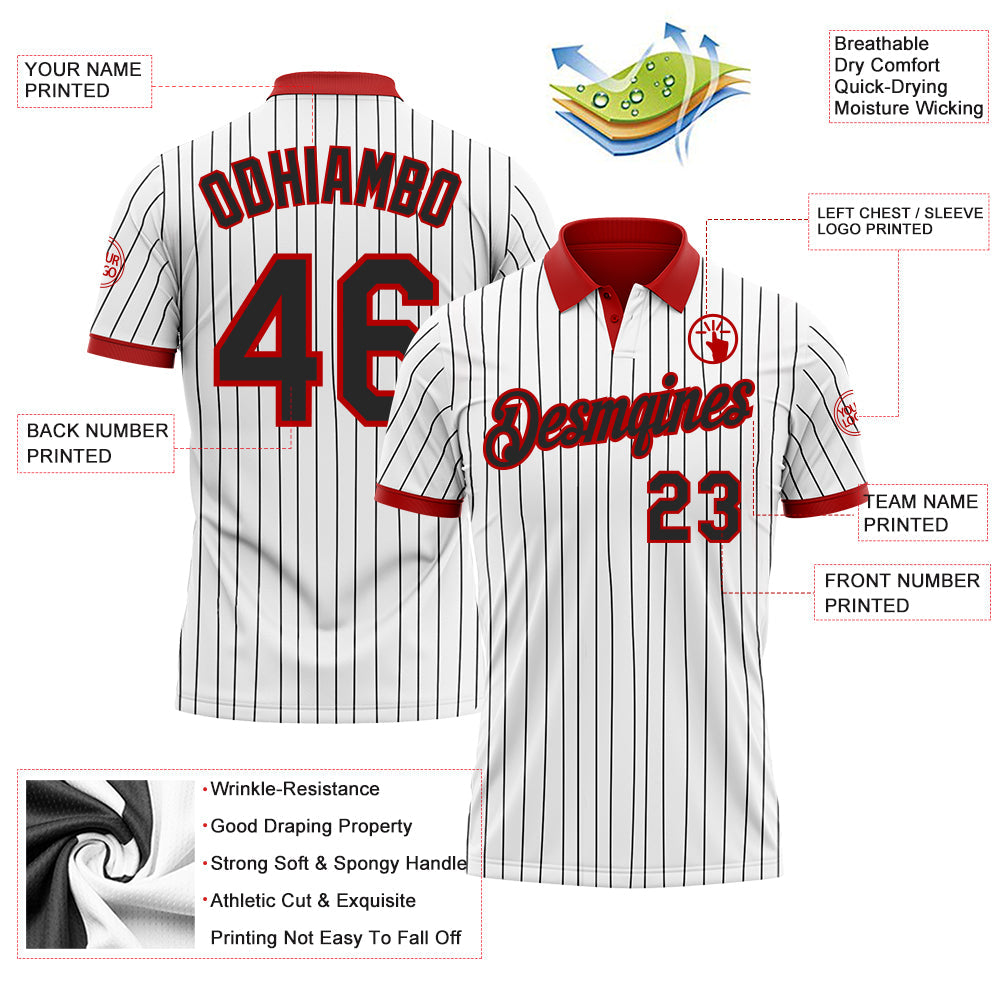 Custom White Black Pinstripe-Red Performance Polo Shirt