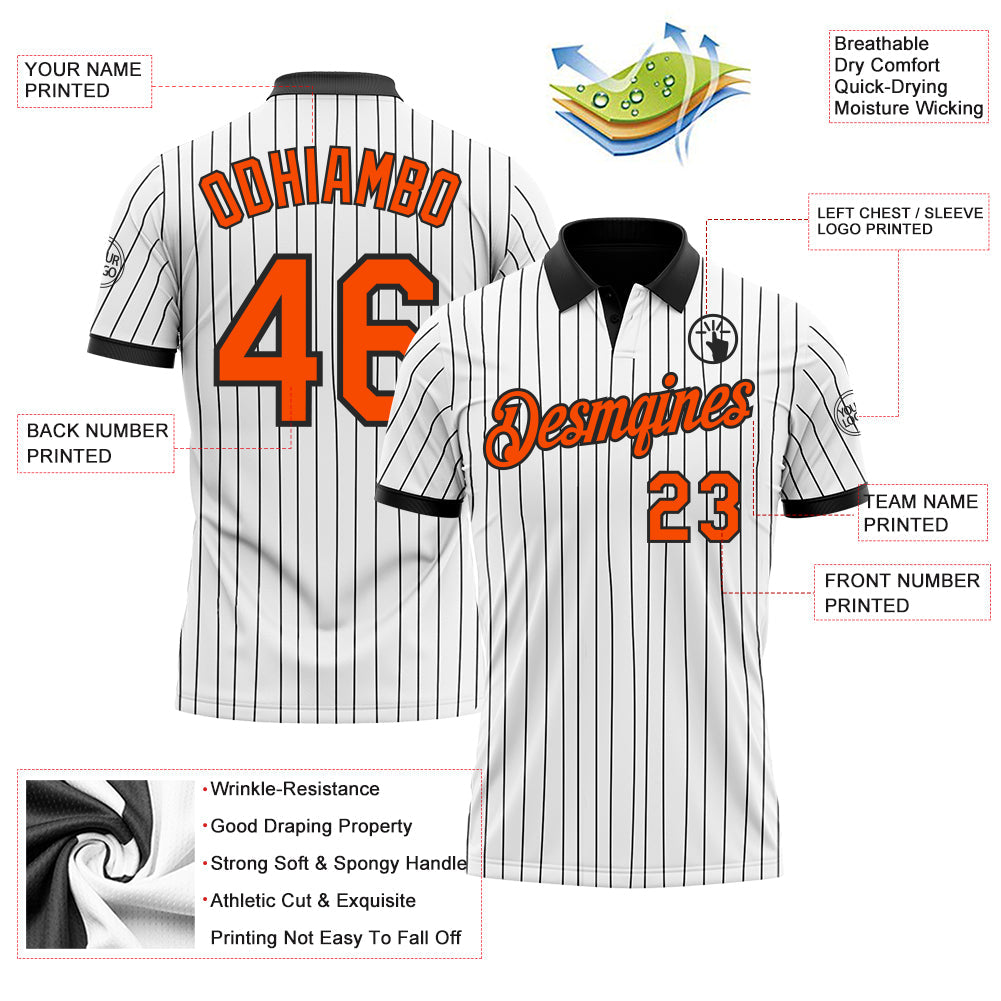 Custom White Black Pinstripe-Orange Performance Polo Shirt