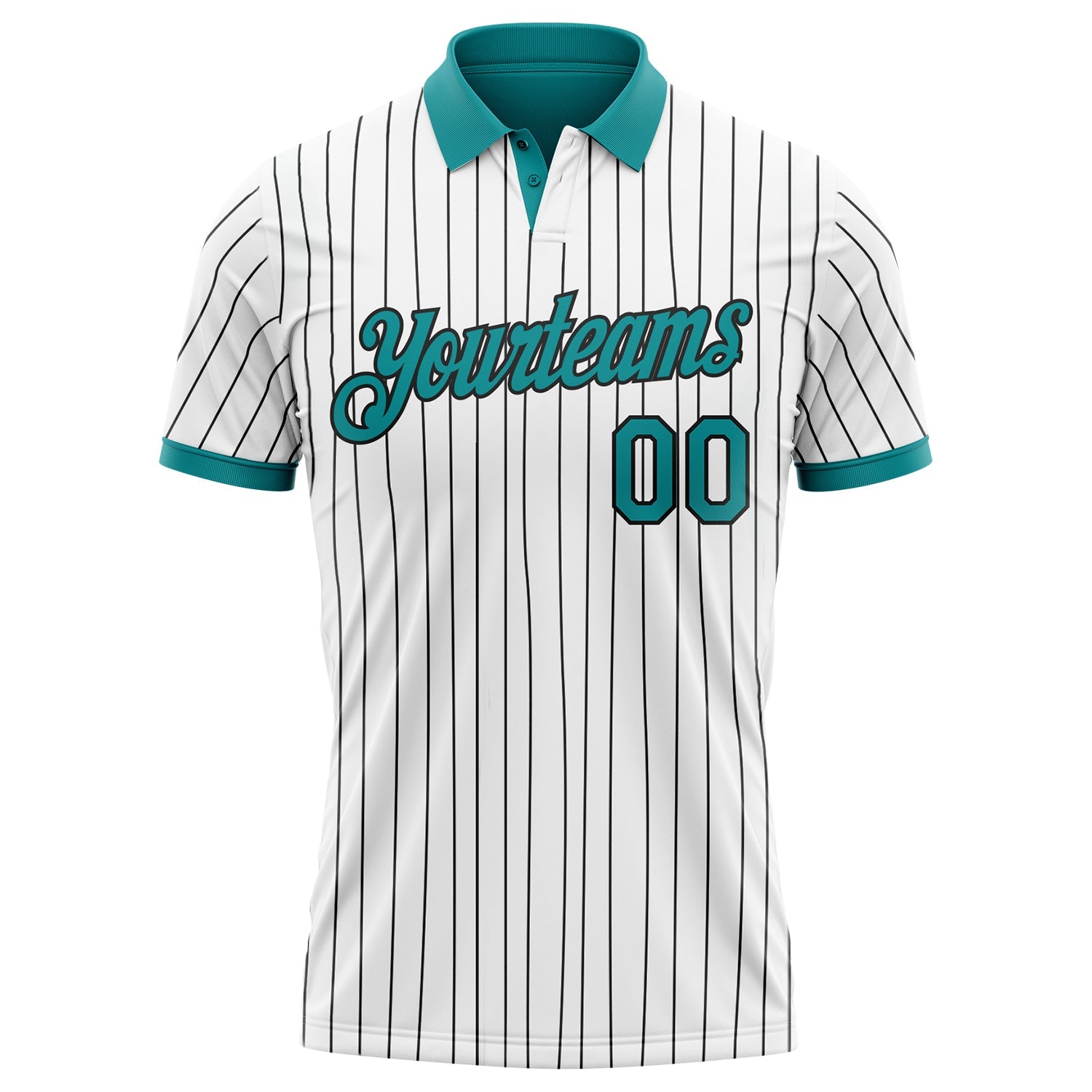 Custom White Black Pinstripe-Teal Performance Polo Shirt
