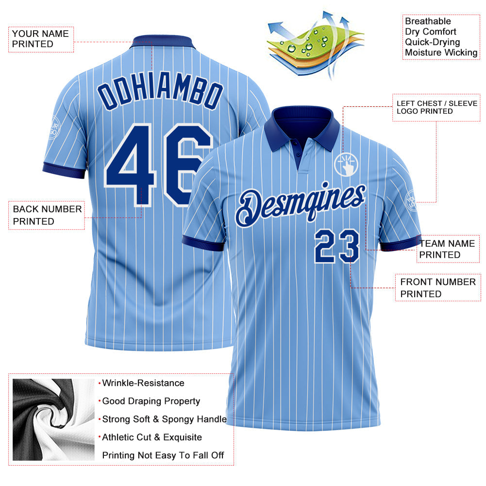 Custom Light Blue White Pinstripe-Royal Performance Polo Shirt