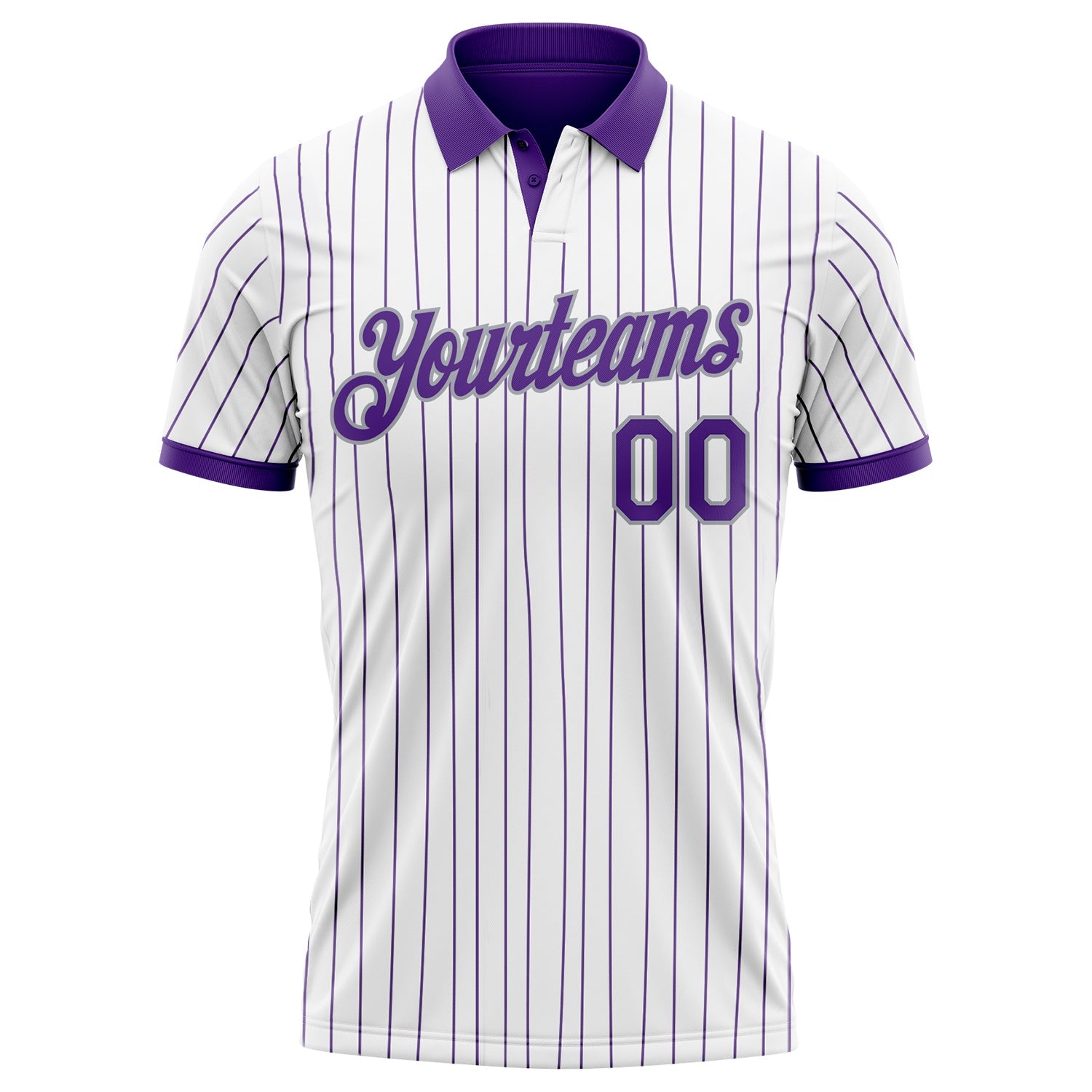 Custom White Purple Pinstripe-Gray Performance Polo Shirt