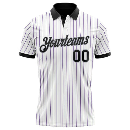 Custom White Purple Pinstripe Black-Gray Performance Polo Shirt