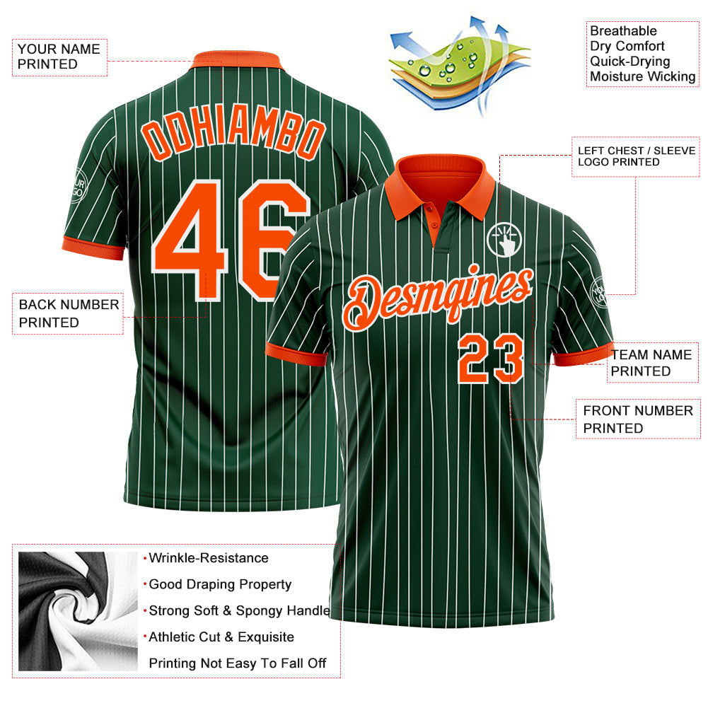 Custom Green White Pinstripe-Orange Performance Polo Shirt