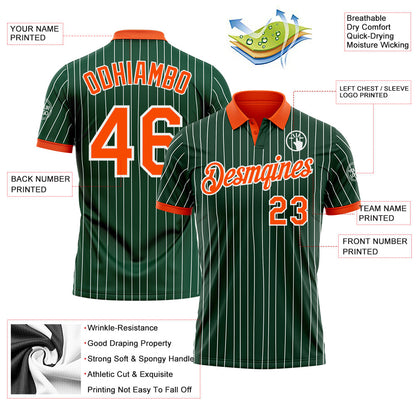 Custom Green White Pinstripe-Orange Performance Polo Shirt